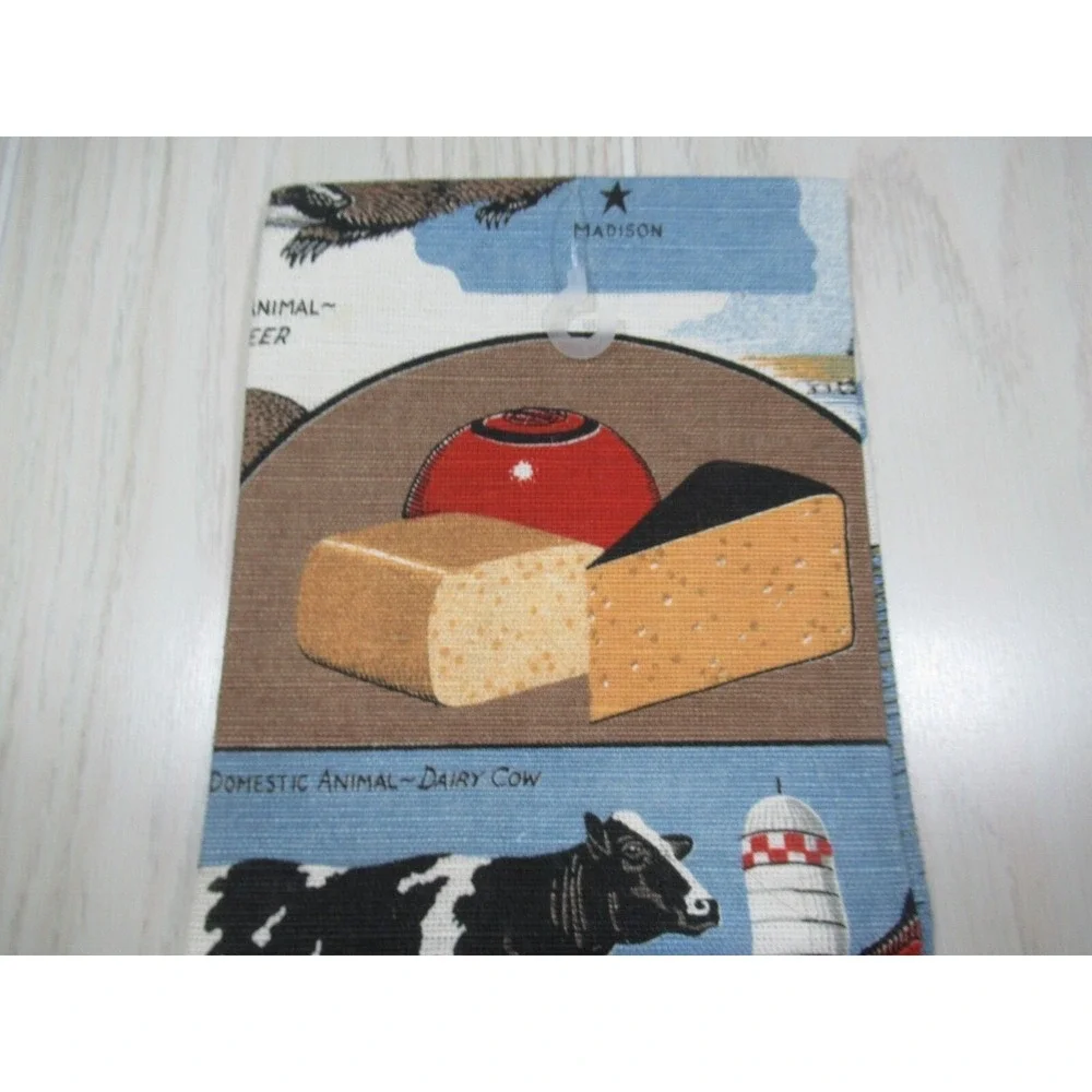 Wisconsin souvenir Linen Canvas Kitchen hand Towel Decor‎ Dairy Cow Cheese Dells